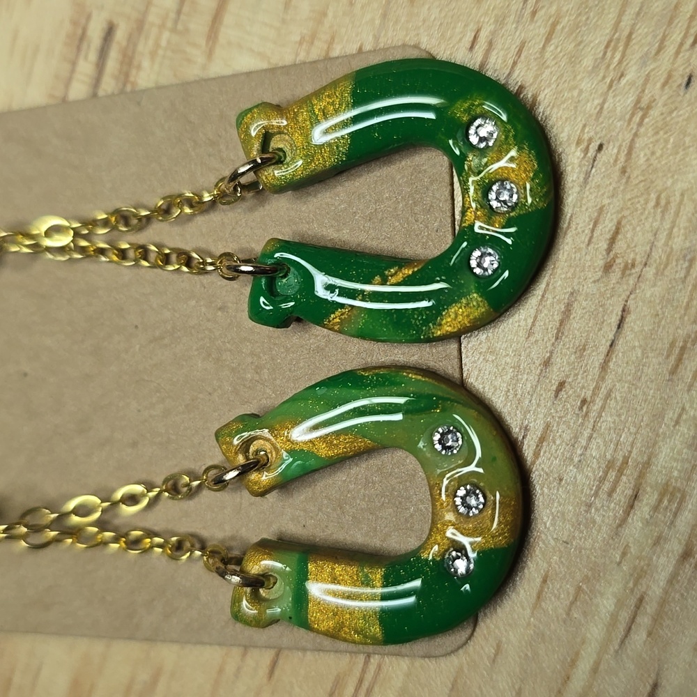 Green and Gold Horseshoe Earrings